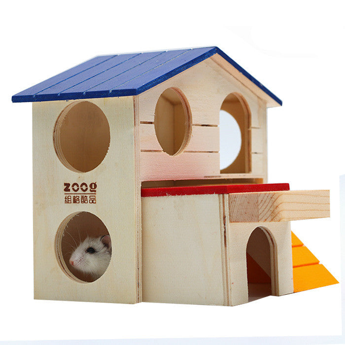 Small Pet Wooden Chalet – Hamster Villa Toy for Stress Relief