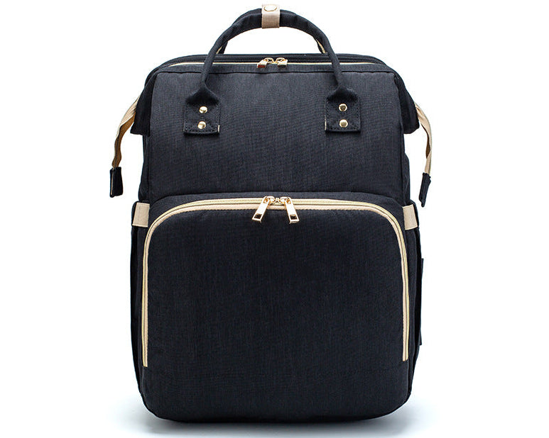 Multifunction Diaper Bag Backpack – USB Charging Baby Bag with Foldable Travel Bed