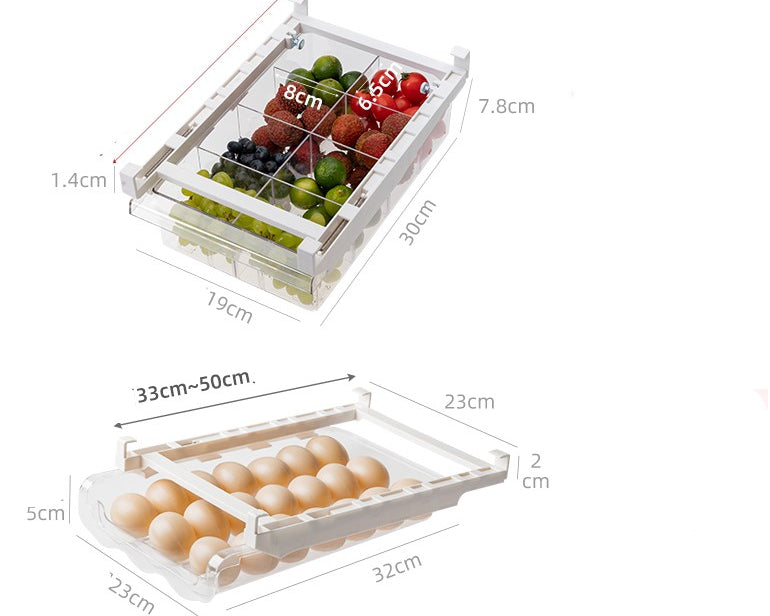 Refrigerator Storage Drawer Organizer – Adjustable Pull Out Fridge Shelf Rack