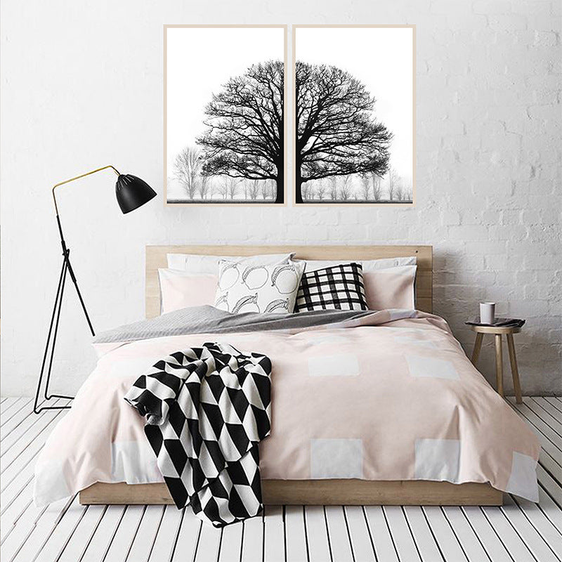 Black and White Wall Art Painting – Modern Winter Trees Canvas for Living Room Decor