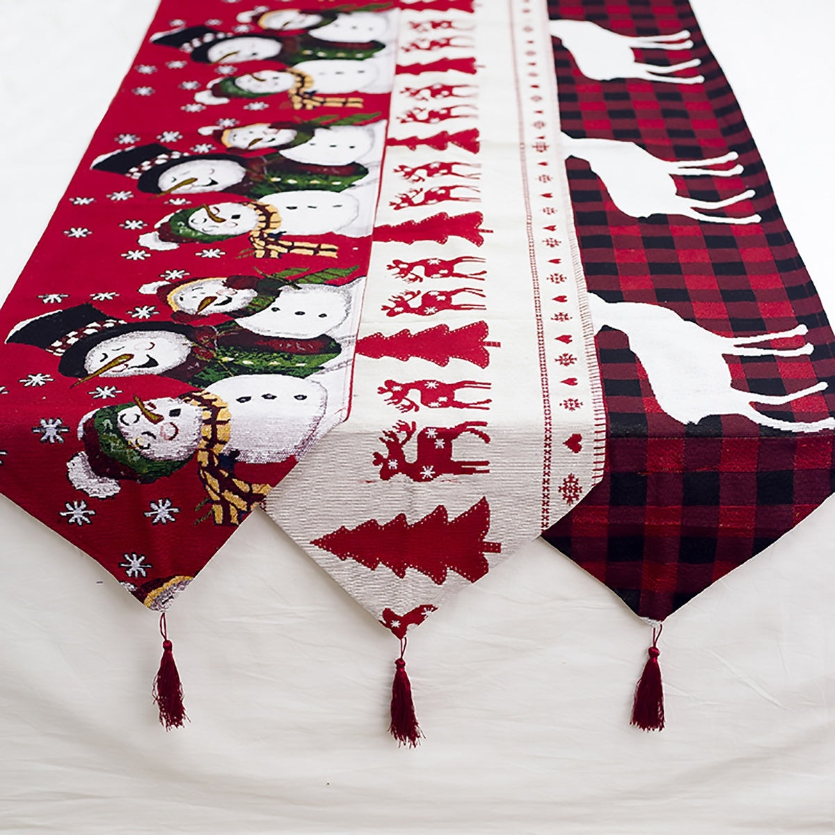 Holiday Table Runner with Elk and Snowman Design