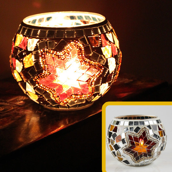Colorful Mosaic Glass Candle Holder – Elegant Romantic Lighting for Home & Events