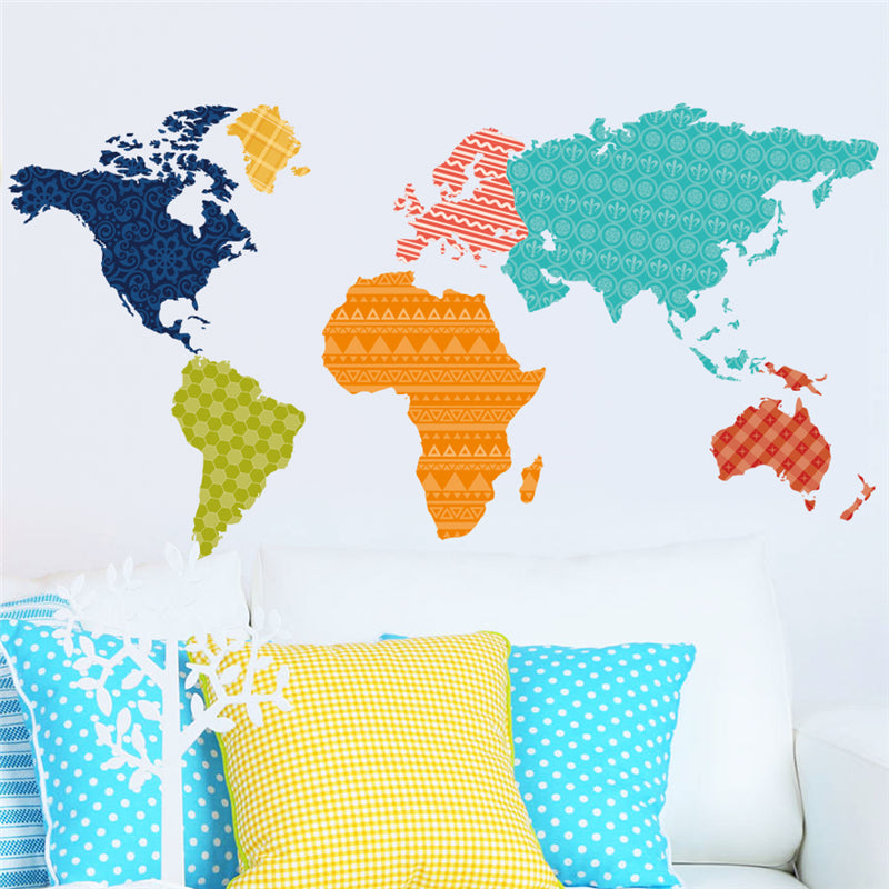 Animal World Map Wall Mural – Kids Room Learning Decor Decal for Bedroom Nursery