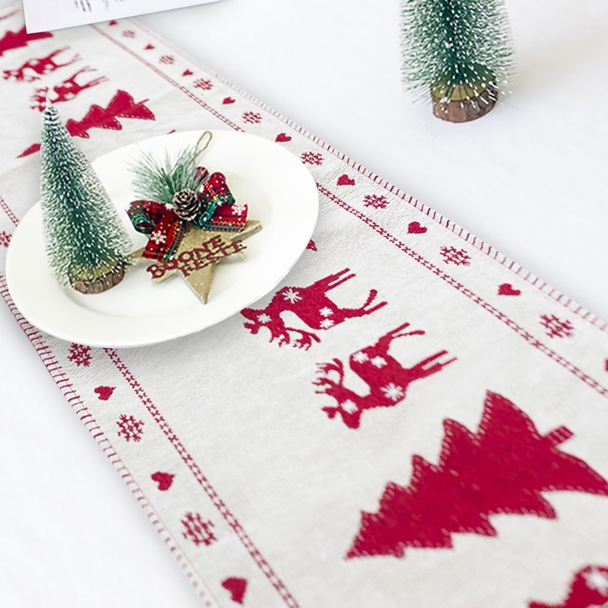 Holiday Table Runner with Elk and Snowman Design