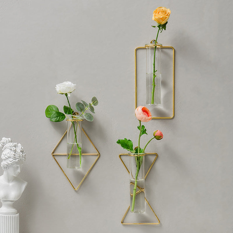 Wall Hanging Hydroponic Vase – Gold Nordic Planter for Boho Room Decor