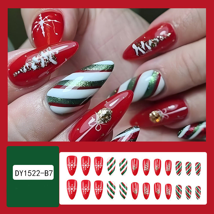 Luxury Christmas Press On Nails 24 pcs Set – Festive Snowflake Fake Nails
