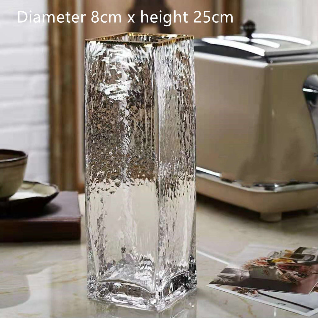 Elegant Transparent Glass Vase – Gold Painted Flower Vase | Home Table Decor