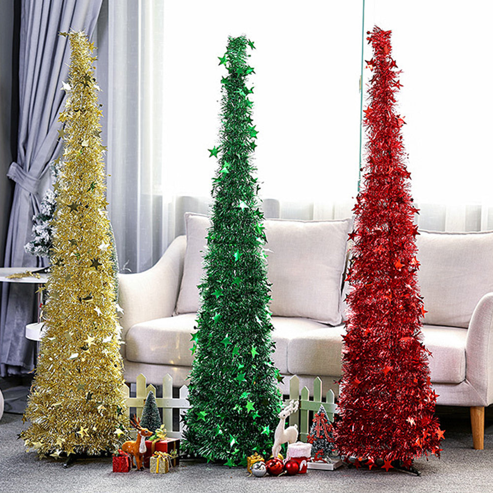 Pop Up Christmas Tree Collapsible Tinsel Tree with Stand – Space Saving Holiday Decor