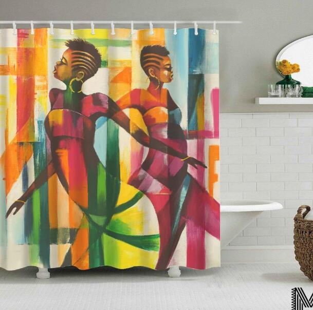 Modern Bathroom Shower Curtain with African Girl Hip Hop Graffiti Design
