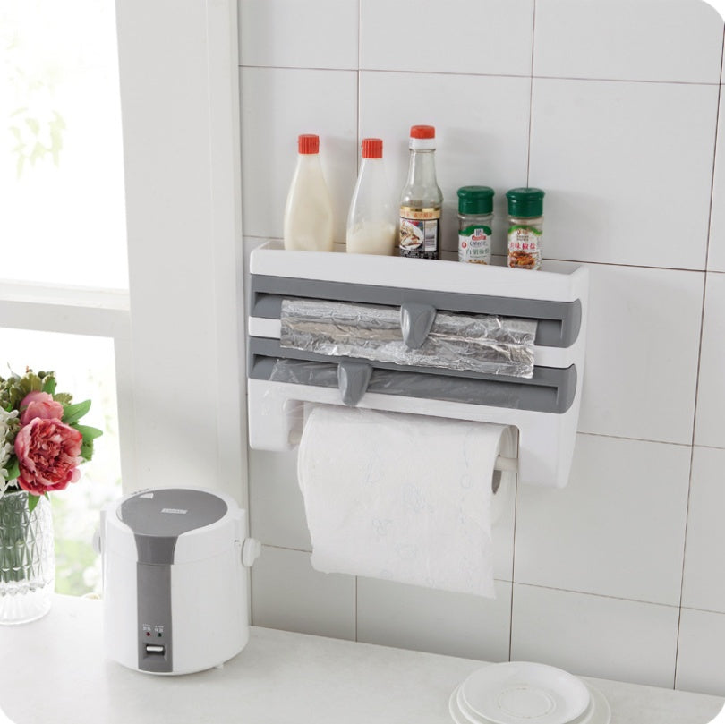 Space-Saving Wall Mount Kitchen Organizer – Wrap Cutter Holder for Cling Film, Foil & Paper Towels