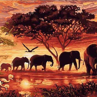 Sunset Elephants Painting – Relax, Create, Decorate