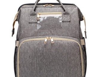 Multifunction Diaper Bag Backpack – USB Charging Baby Bag with Foldable Travel Bed