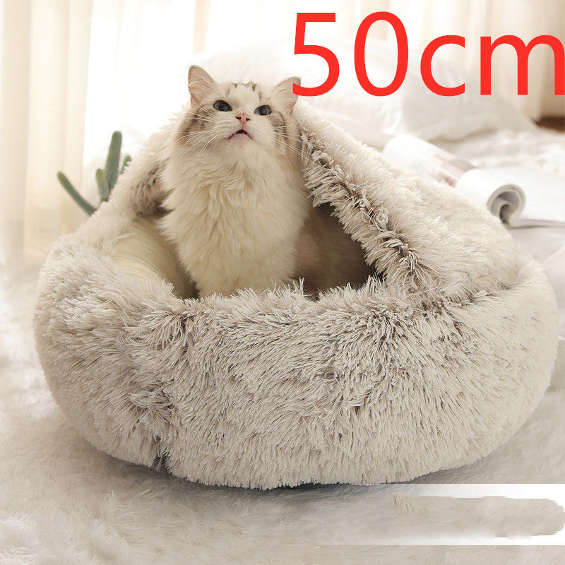 Cozy Round 2‑in‑1 Cat & Dog Bed – Warm Winter Pet Bed, Plush Soft Comfort House