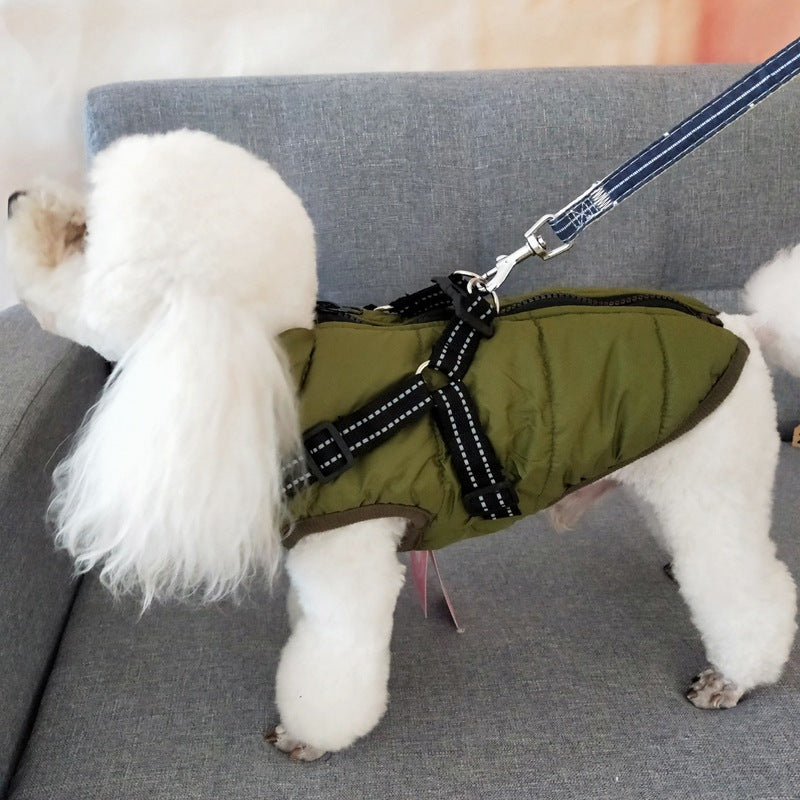 Warm Dog Coat with Harness – Waterproof Winter Jacket for All Dog Sizes