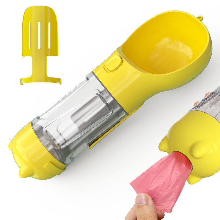 All-in-One Dog Travel Water Bottle – Portable Pet Water Dispenser with Food Bowl & Poop Bag Storage