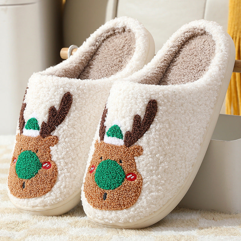 Cozy Elk Christmas Slippers – Soft Slip-On House Shoes for Winter