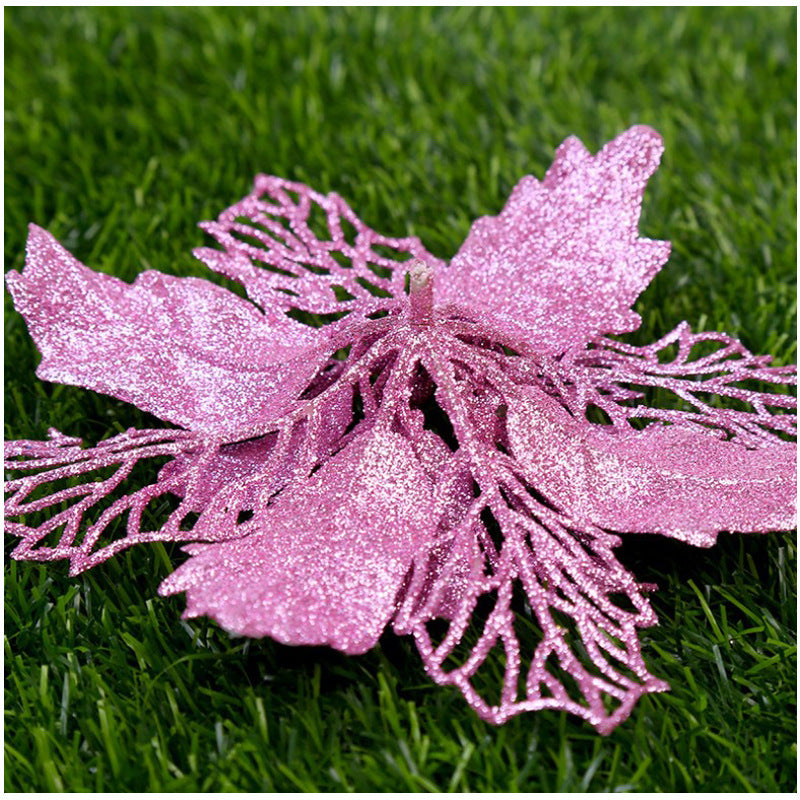 Christmas Glitter Fake Flowers – Festive Tree Decorations for Home & Party Setup