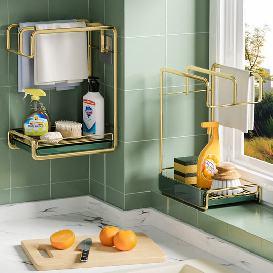 Sink Caddy Wall Mount – Draining Sponge Holder with Soap & Rag Rack