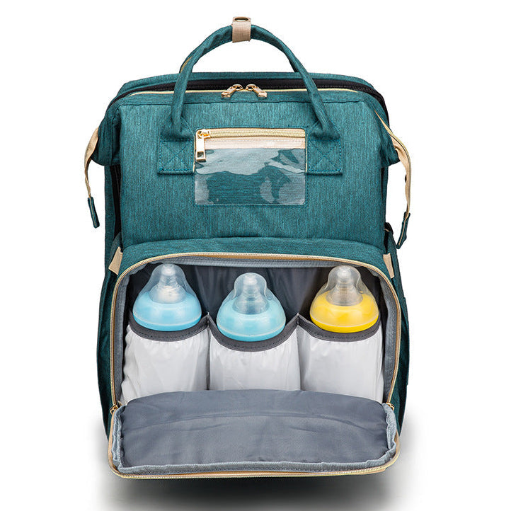 Multifunction Diaper Bag Backpack – USB Charging Baby Bag with Foldable Travel Bed