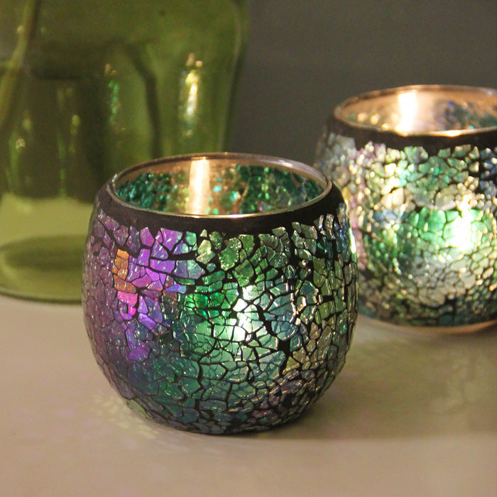 Colorful Mosaic Glass Candle Holder – Elegant Romantic Lighting for Home & Events