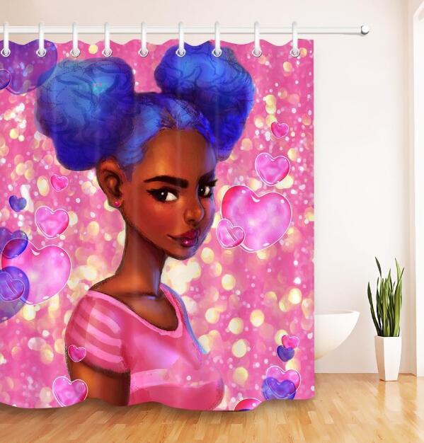 Modern Bathroom Shower Curtain with African Girl Hip Hop Graffiti Design