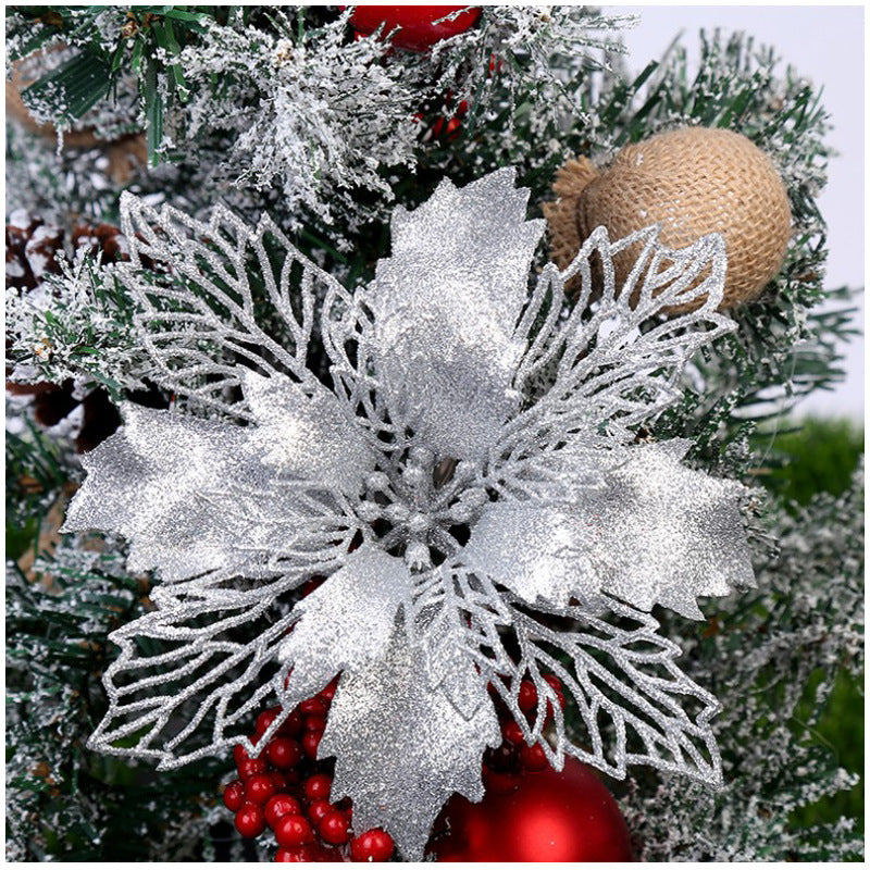 Christmas Glitter Fake Flowers – Festive Tree Decorations for Home & Party Setup