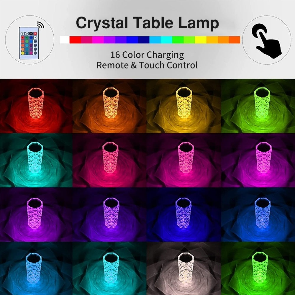 Romantic Bedroom LED Crystal Lamp – 16 Colors Rose Touch Night Light for Home Decor