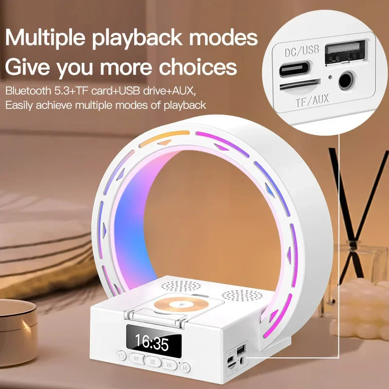 Smart Bedside Light with Speaker – Wireless Charger, Alarm Clock & LED Lamp