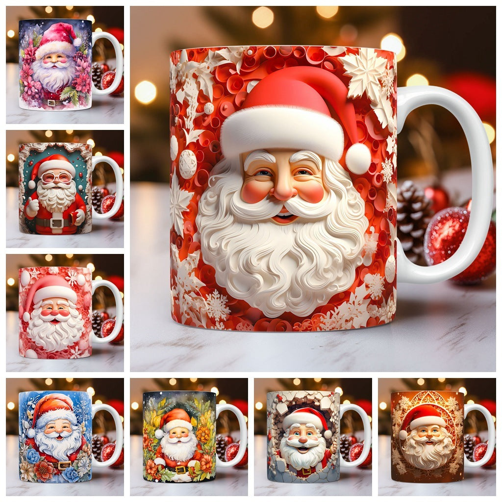 3D Christmas Mug – Fun Santa & Snowman Design