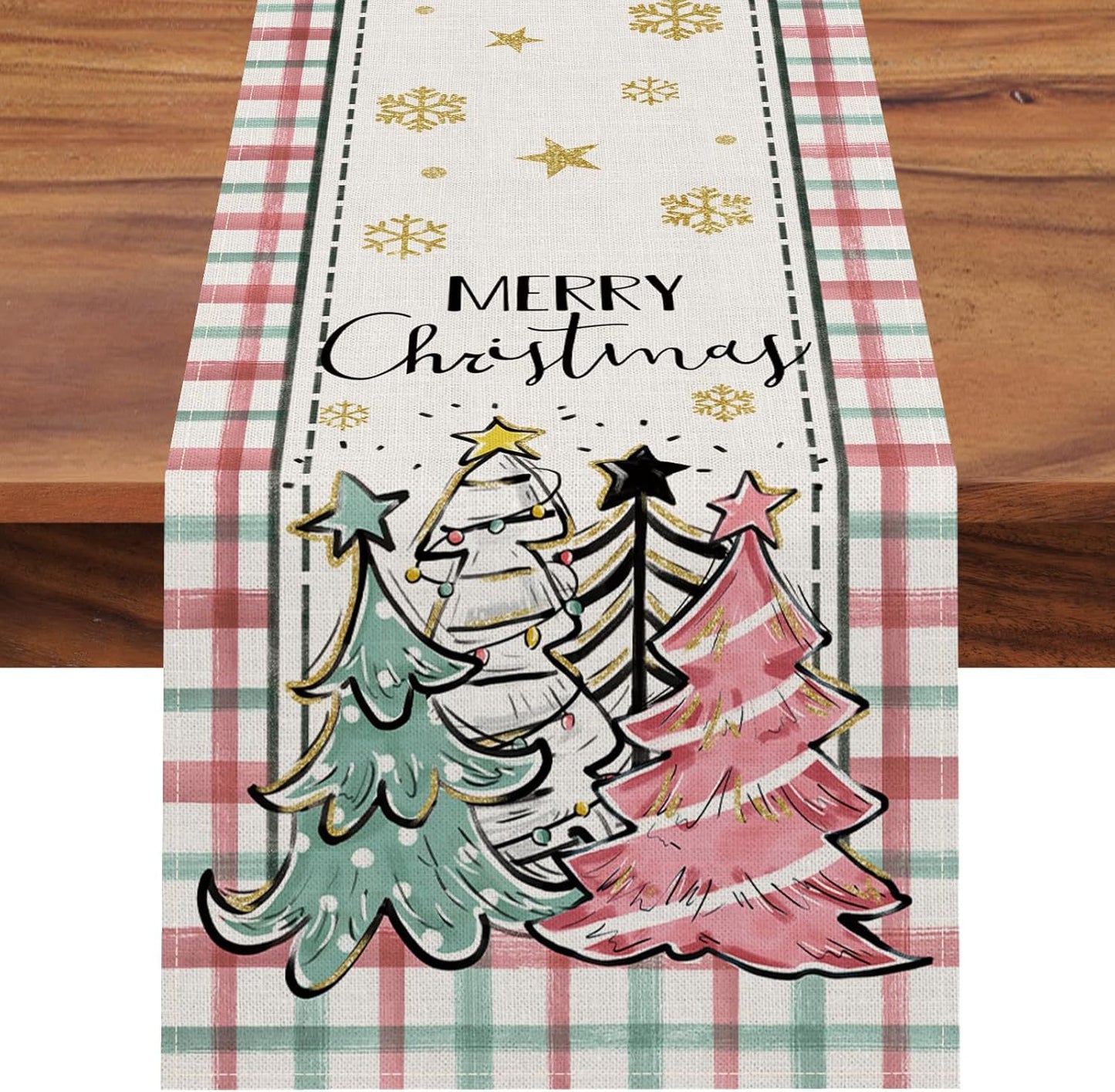 Christmas Tree Table Runner – Merry Xmas Holiday Dining Table Decor