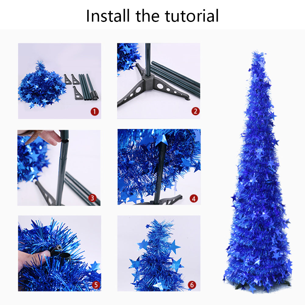 Pop Up Christmas Tree Collapsible Tinsel Tree with Stand – Space Saving Holiday Decor