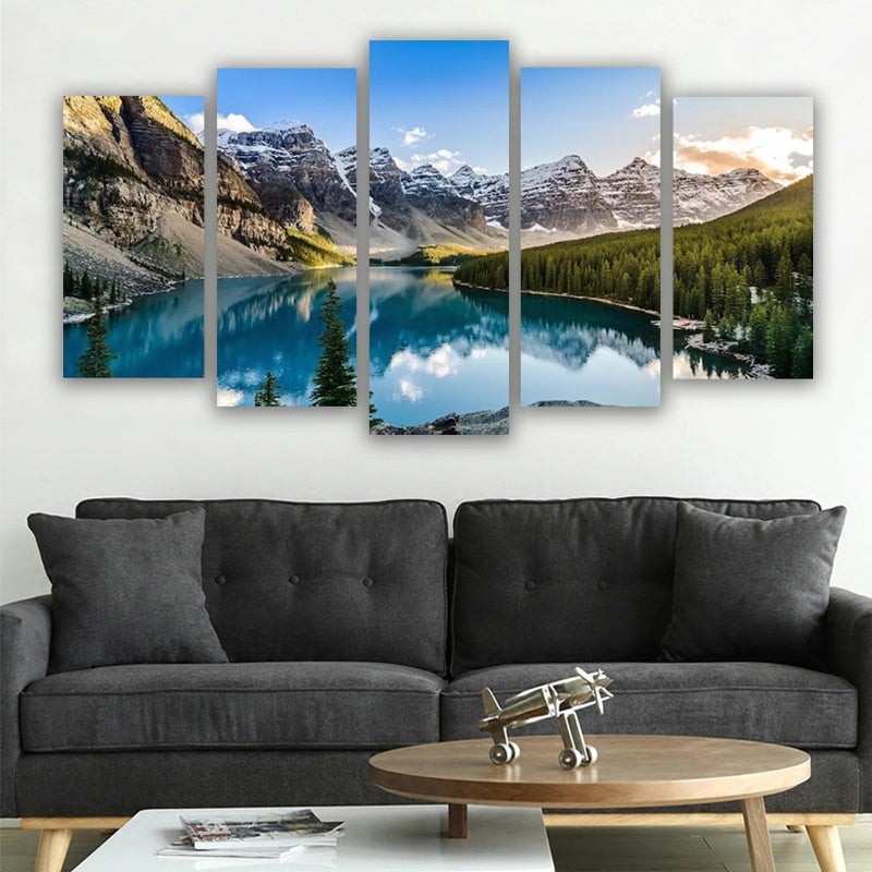 Scenic Mountain Lake Canvas Wall Art 5 Piece Set Modern Wall Decor