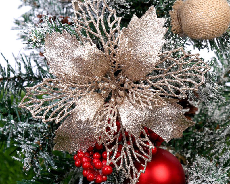 Christmas Glitter Fake Flowers – Festive Tree Decorations for Home & Party Setup