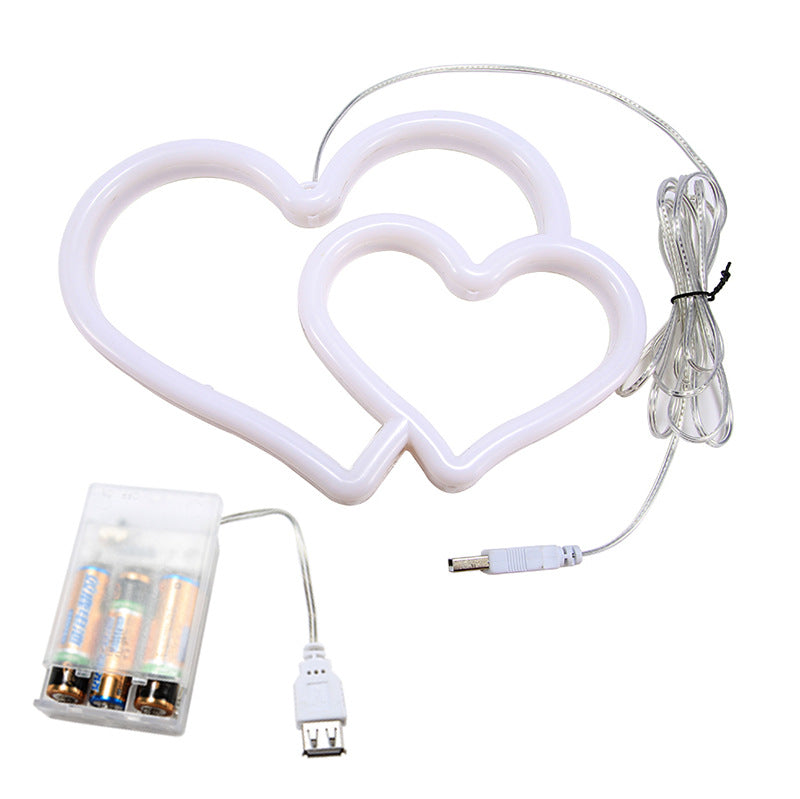 Aesthetic LED Neon Double Love Sign – USB Powered Bedroom Wall Decor Romantic Light