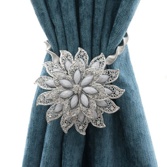 Magnetic Curtain Buckle Tiebacks - damage-free installation with sparkling rhinestones