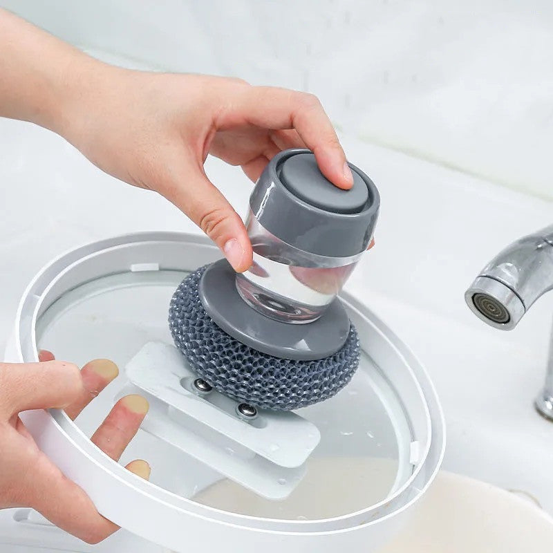 Soap Dispensing Palm Brush – Effortless Dish Cleaning Tool