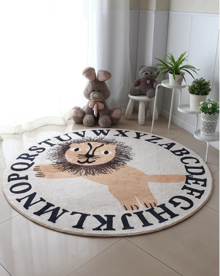 Cute Lion Kids Floor Rug – Large Round Soft Carpet for Nursery & Baby Room Decor