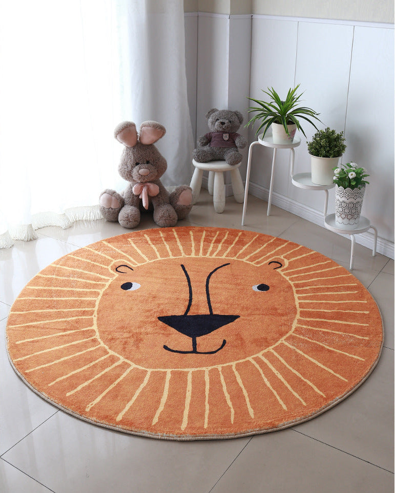 Cute Lion Kids Floor Rug – Large Round Soft Carpet for Nursery & Baby Room Decor