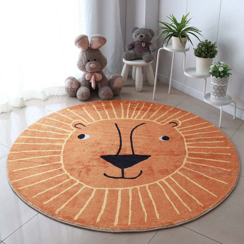Cute Lion Kids Floor Rug – Large Round Soft Carpet for Nursery & Baby Room Decor