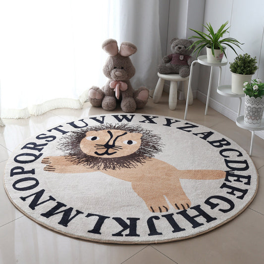 Cute Lion Kids Floor Rug – Large Round Soft Carpet for Nursery & Baby Room Decor