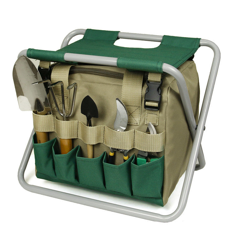 Garden Tools Organizer Stool Chair – Folding Gardening Seat with Storage Bag