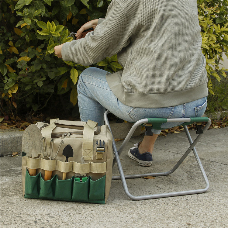Garden Tools Organizer Stool Chair – Folding Gardening Seat with Storage Bag