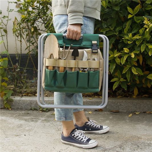 Garden Tools Organizer Stool Chair – Folding Gardening Seat with Storage Bag