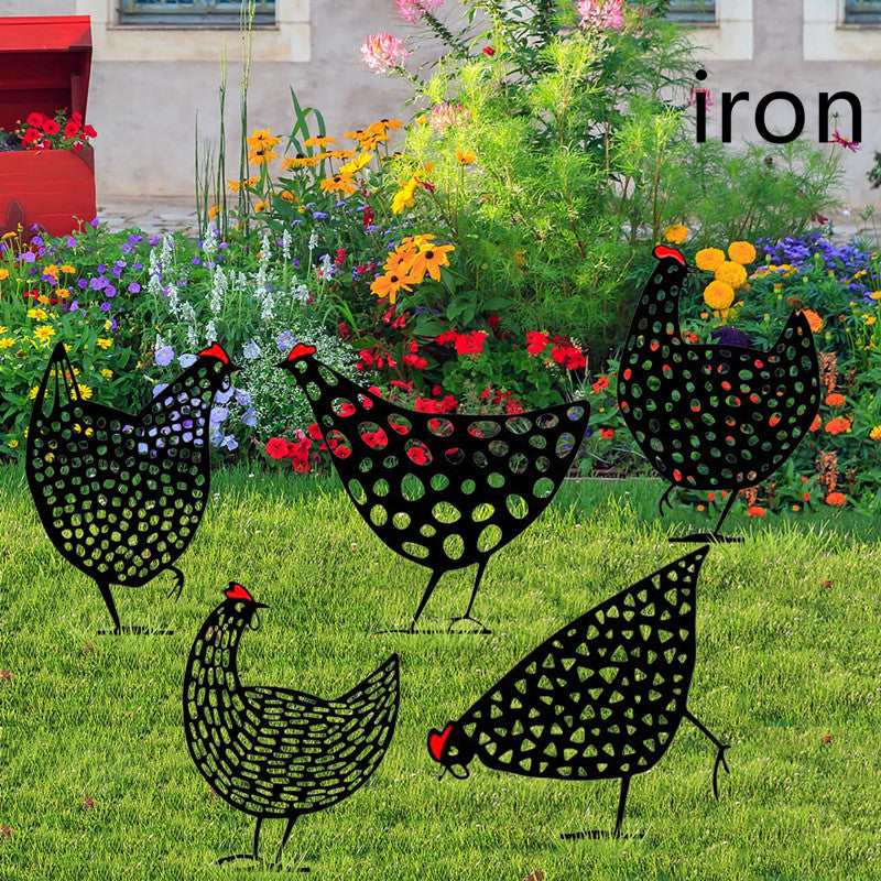 Metal Chicken Garden Stakes Decor – Outdoor Yard Art | Farmhouse Lawn Decoration