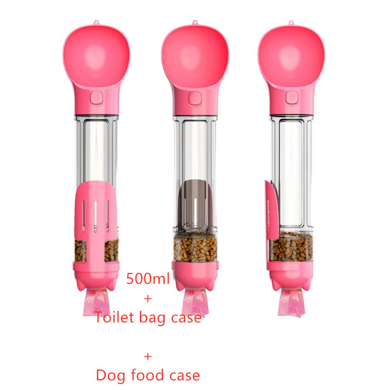 All-in-One Dog Travel Water Bottle – Portable Pet Water Dispenser with Food Bowl & Poop Bag Storage