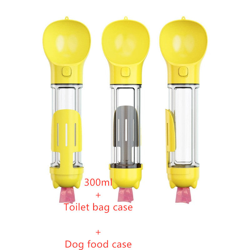 All-in-One Dog Travel Water Bottle – Portable Pet Water Dispenser with Food Bowl & Poop Bag Storage