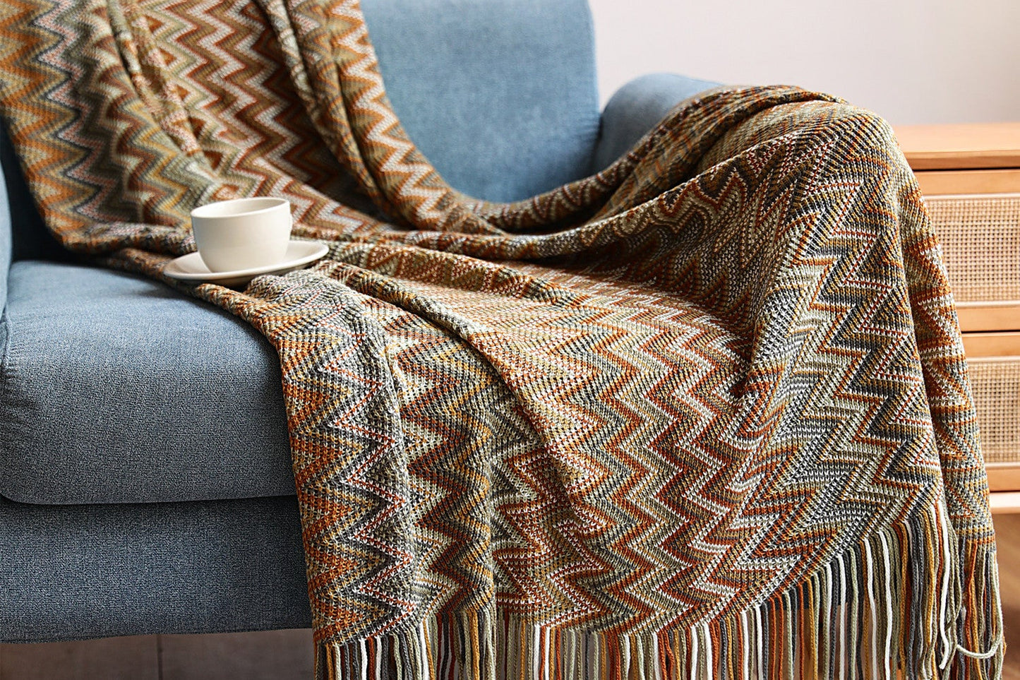Bohemian Knit Blanket – Stylish Cozy Throw for Sofa, Bed, Office & Home Decor