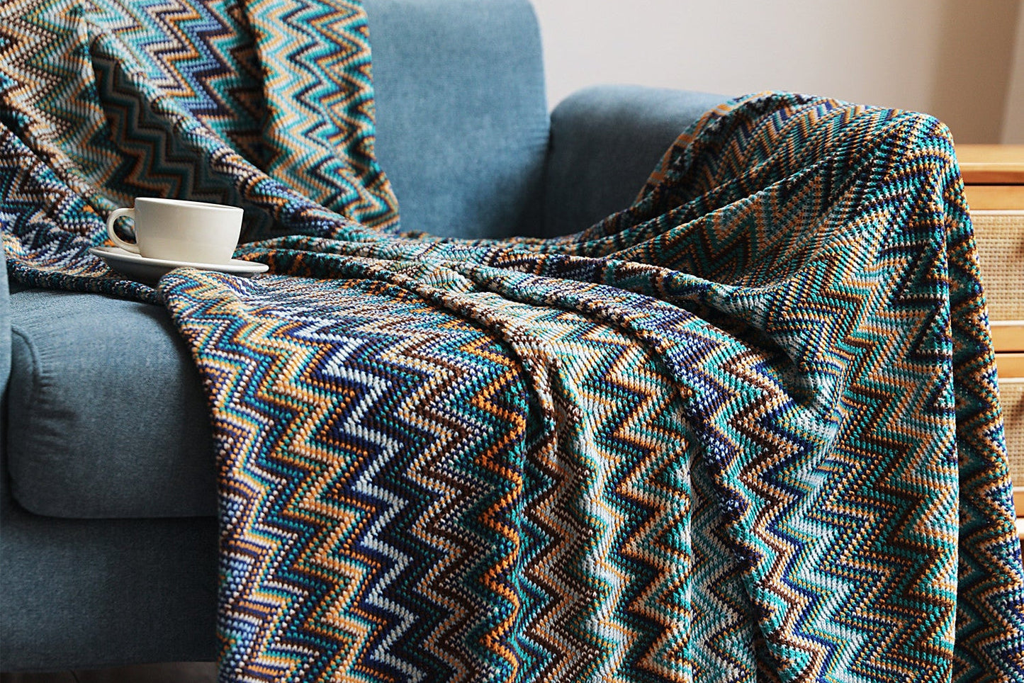 Bohemian Knit Blanket – Stylish Cozy Throw for Sofa, Bed, Office & Home Decor