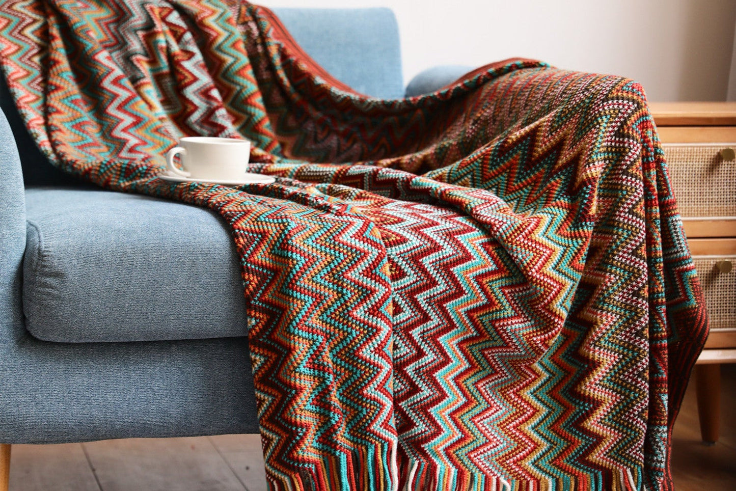 Bohemian Knit Blanket – Stylish Cozy Throw for Sofa, Bed, Office & Home Decor