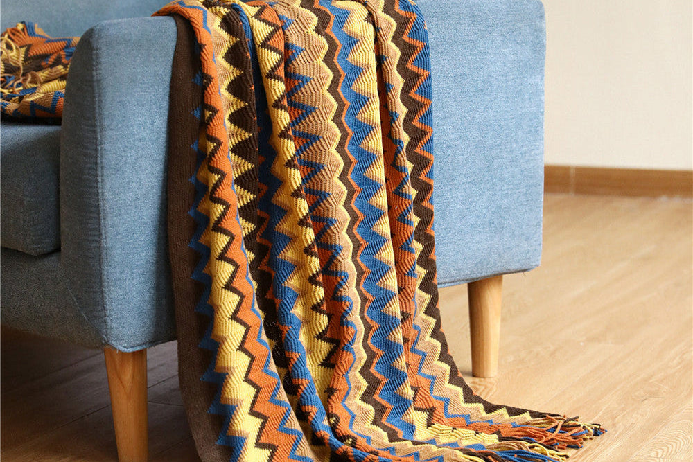 Bohemian Knit Blanket – Stylish Cozy Throw for Sofa, Bed, Office & Home Decor